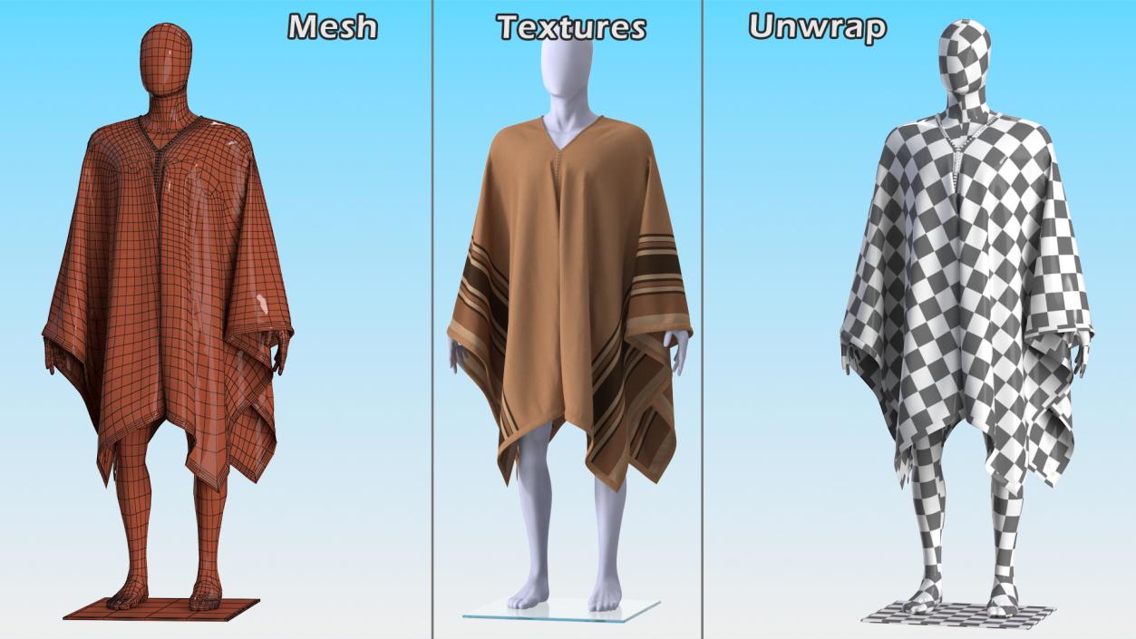 3D Brown Striped Poncho on Mannequin model