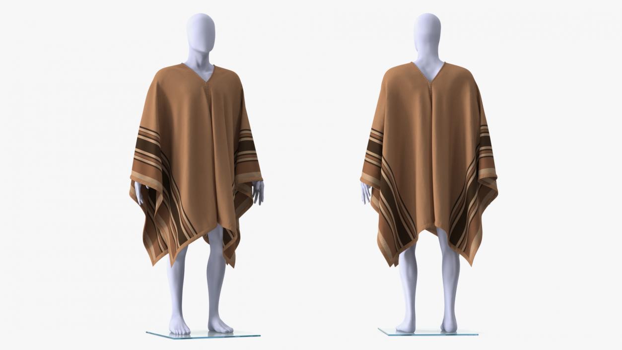 3D Brown Striped Poncho on Mannequin model