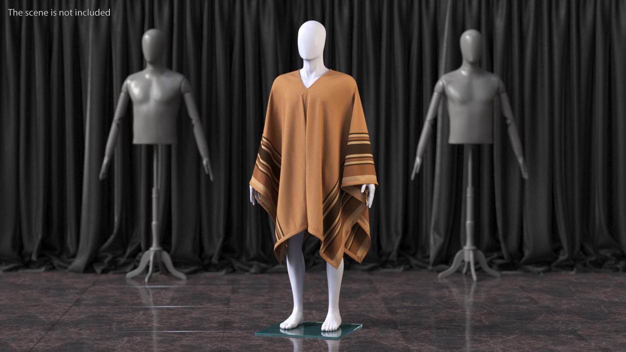 3D Brown Striped Poncho on Mannequin model