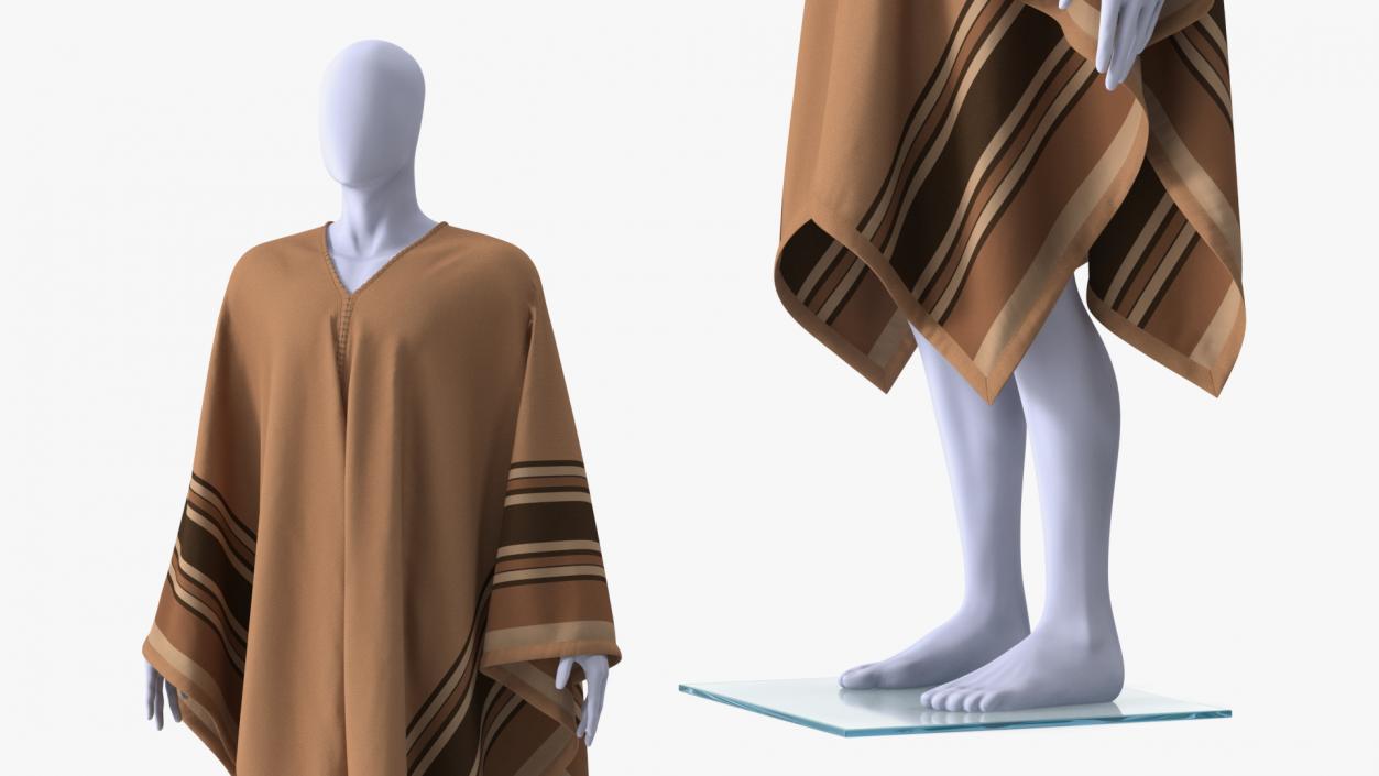 3D Brown Striped Poncho on Mannequin model