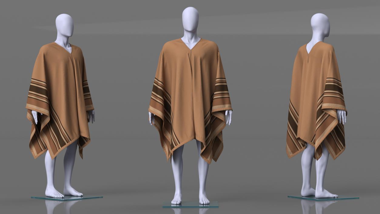 3D Brown Striped Poncho on Mannequin model