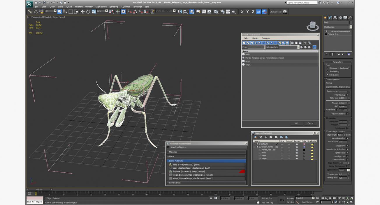 3D Mantis Religiosa Large Hemimetabolic Insect model