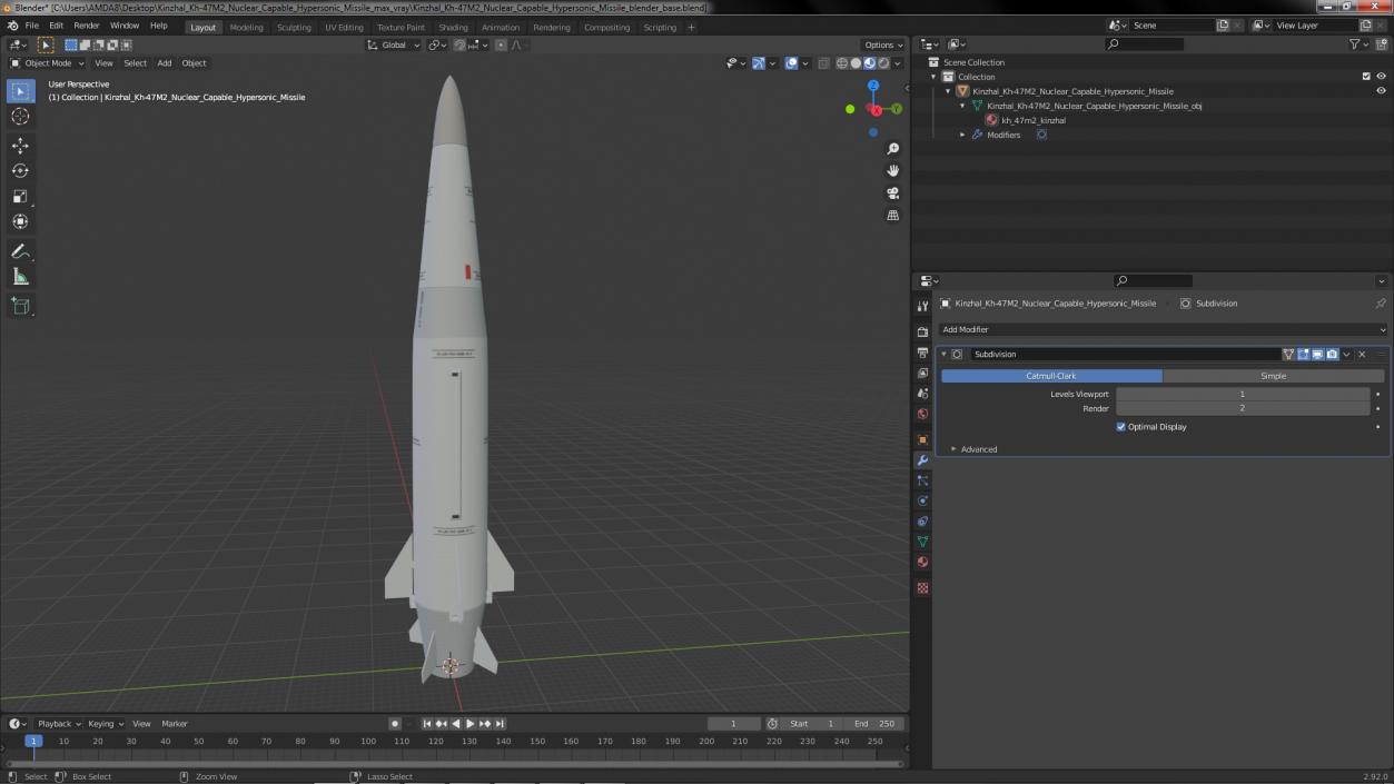 3D model Kinzhal Kh-47M2 Nuclear Capable Hypersonic Missile