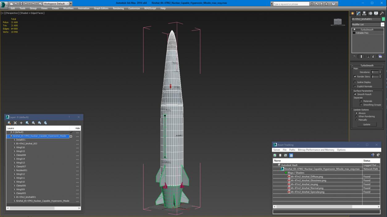 3D model Kinzhal Kh-47M2 Nuclear Capable Hypersonic Missile