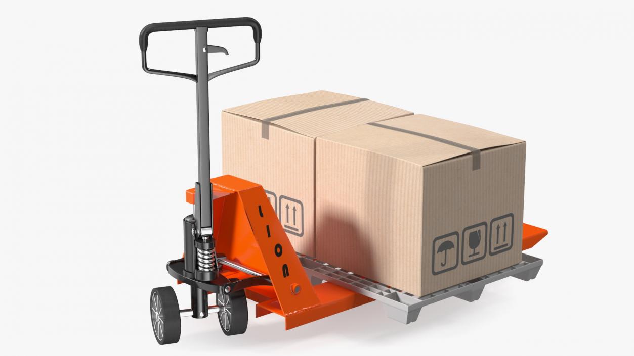 3D Lion Premium Hand Pallet Truck with Boxes Rigged model