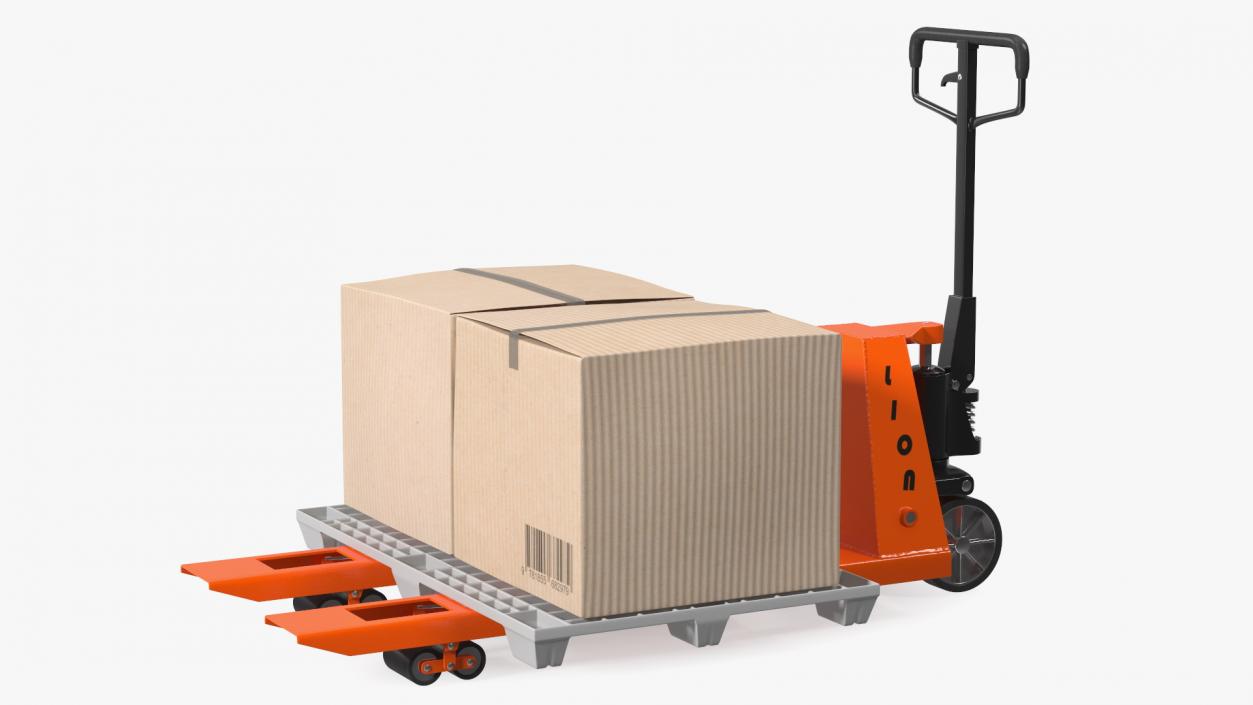 3D Lion Premium Hand Pallet Truck with Boxes Rigged model