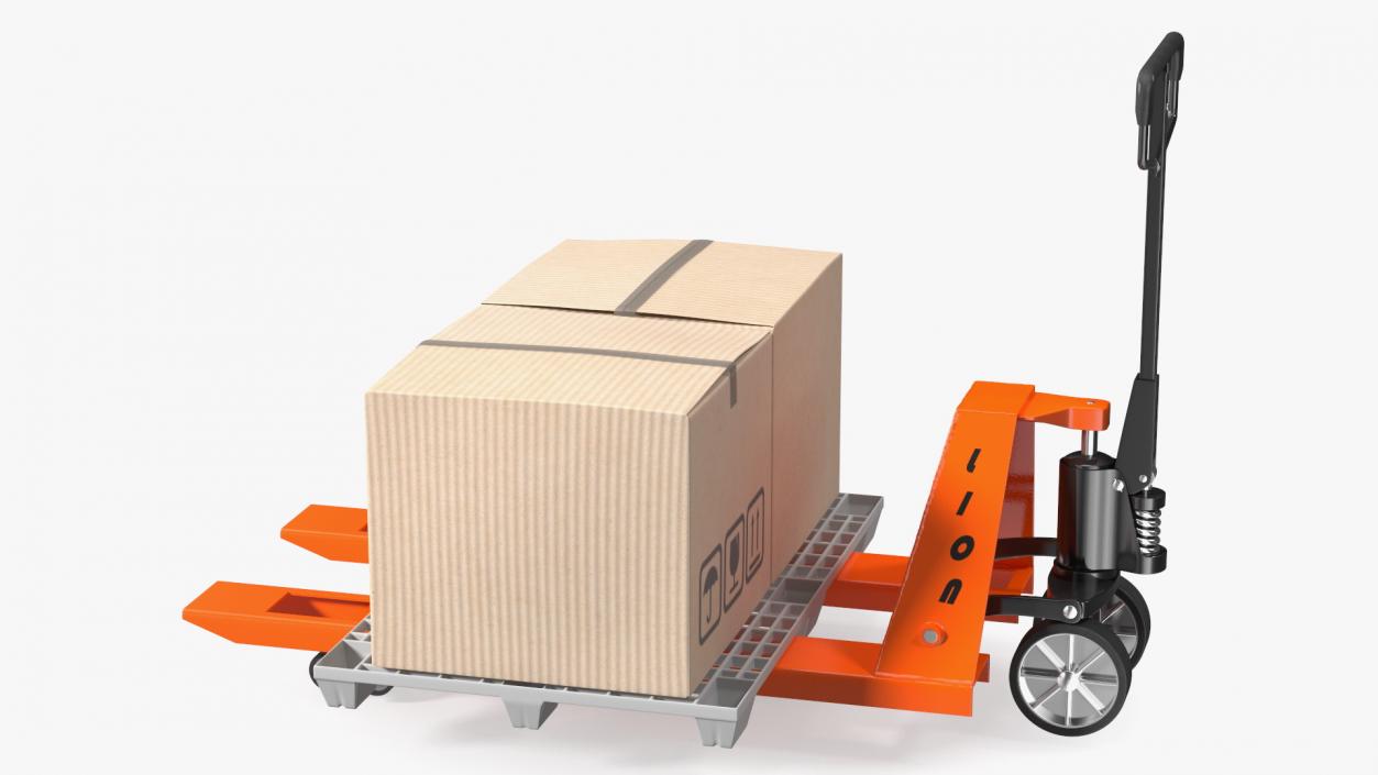 3D Lion Premium Hand Pallet Truck with Boxes Rigged model