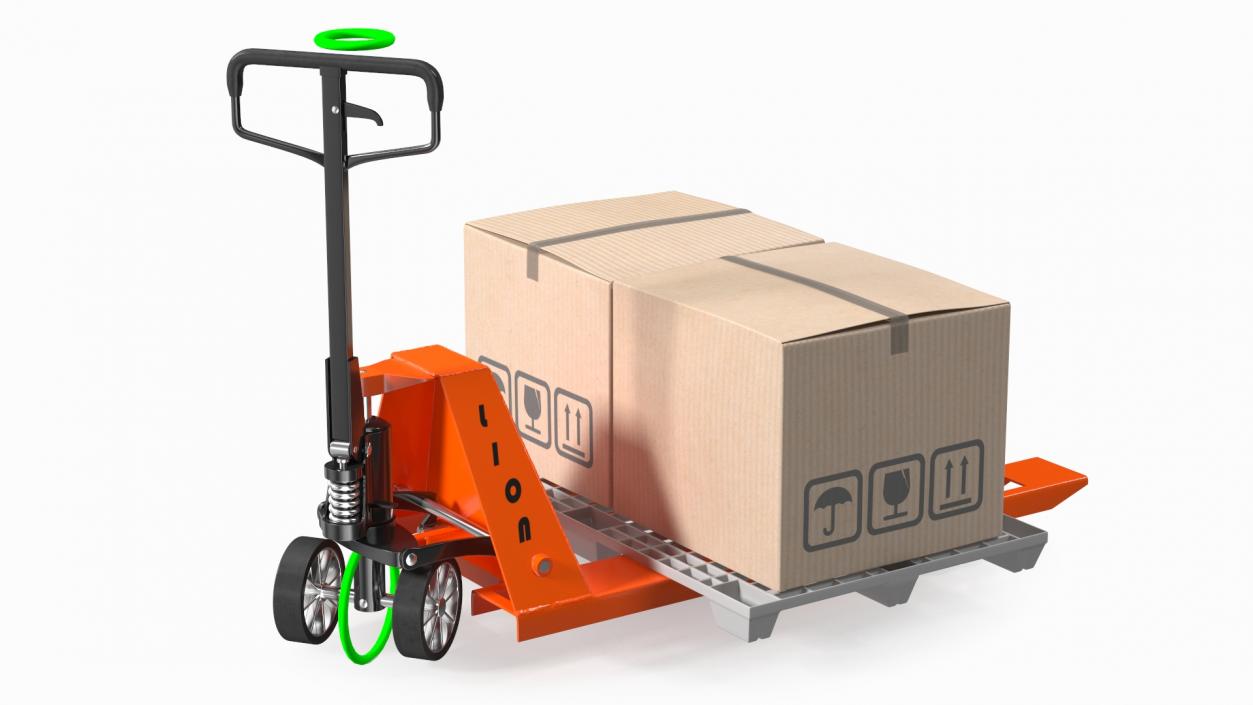 3D Lion Premium Hand Pallet Truck with Boxes Rigged model