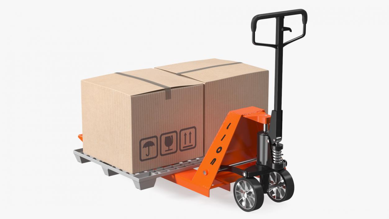 3D Lion Premium Hand Pallet Truck with Boxes Rigged model