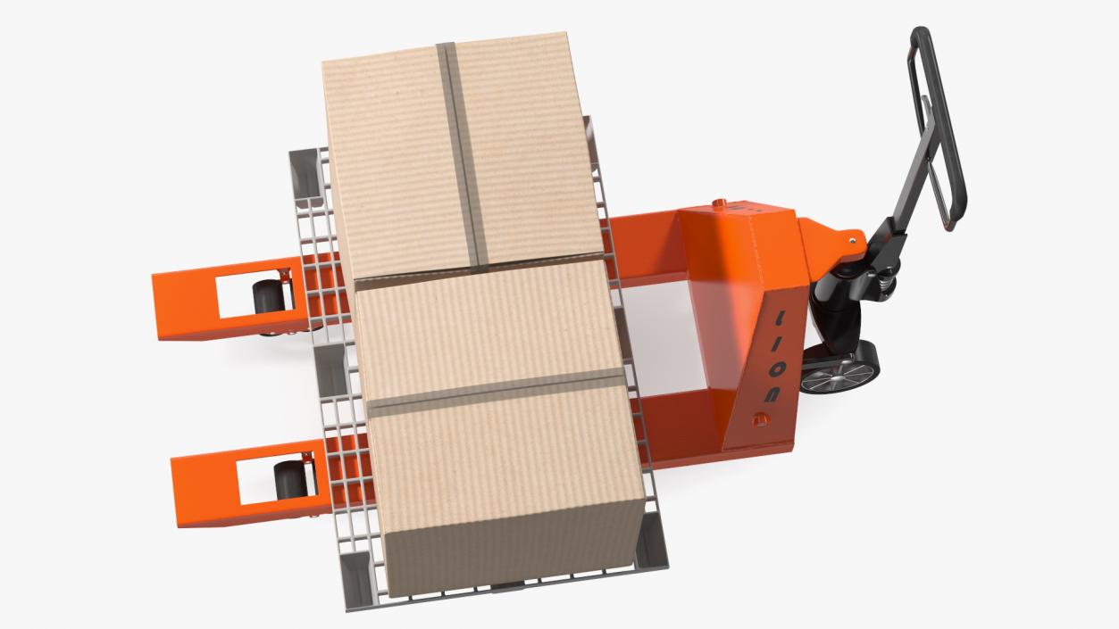 3D Lion Premium Hand Pallet Truck with Boxes Rigged model