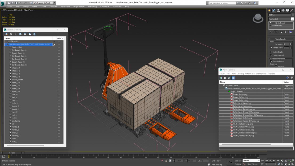 3D Lion Premium Hand Pallet Truck with Boxes Rigged model