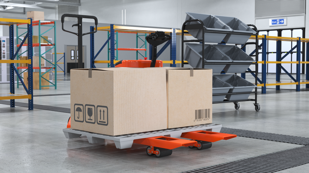 3D Lion Premium Hand Pallet Truck with Boxes Rigged model