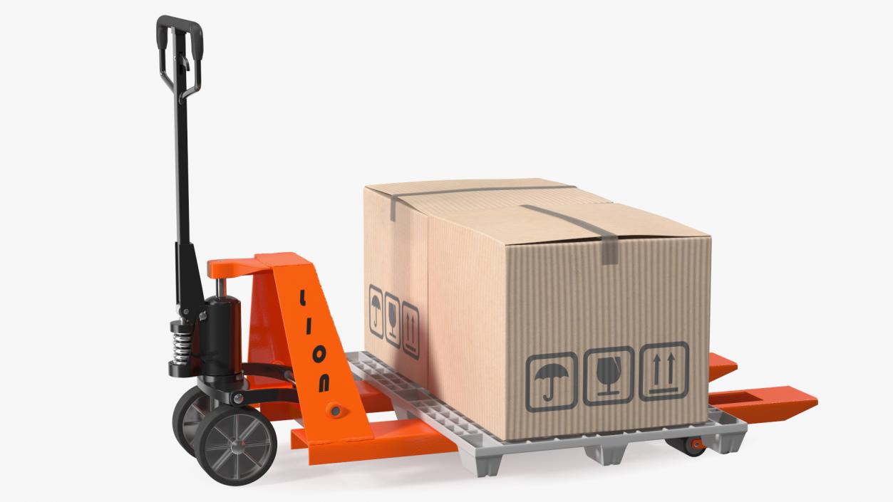 3D Lion Premium Hand Pallet Truck with Boxes Rigged model