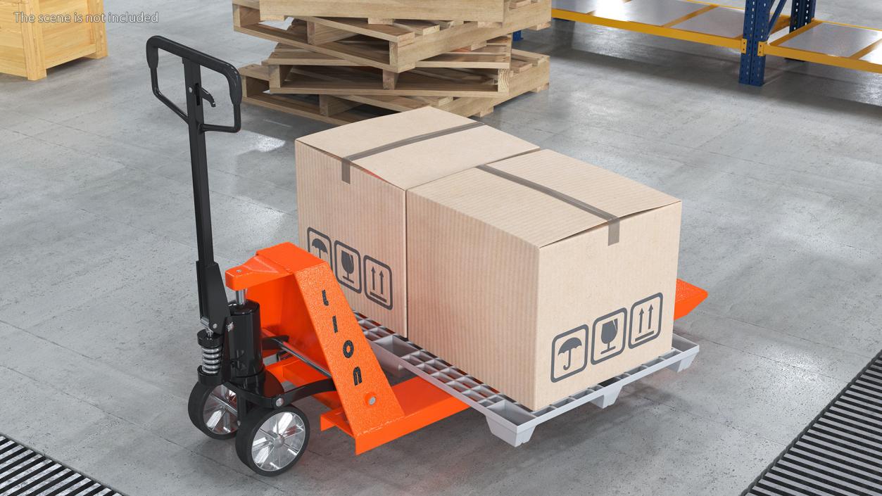 3D Lion Premium Hand Pallet Truck with Boxes Rigged model