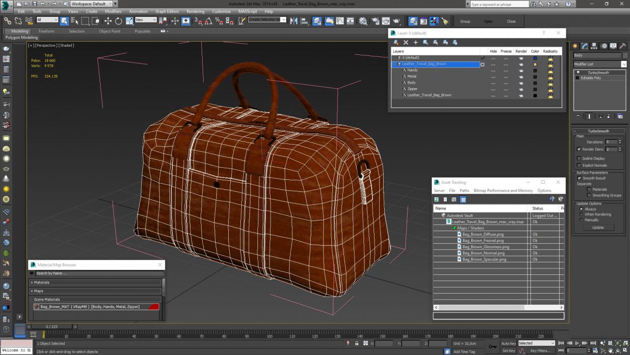 Leather Travel Bag Brown 3D model