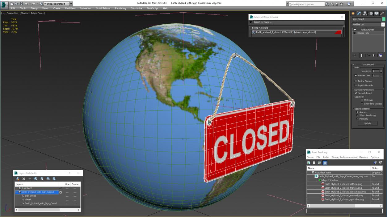 3D Earth Stylized with Sign Closed