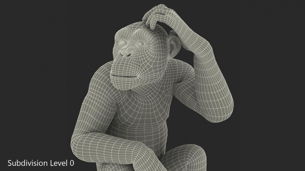 Dark Chimpanzee Sitting Pose Fur 3D