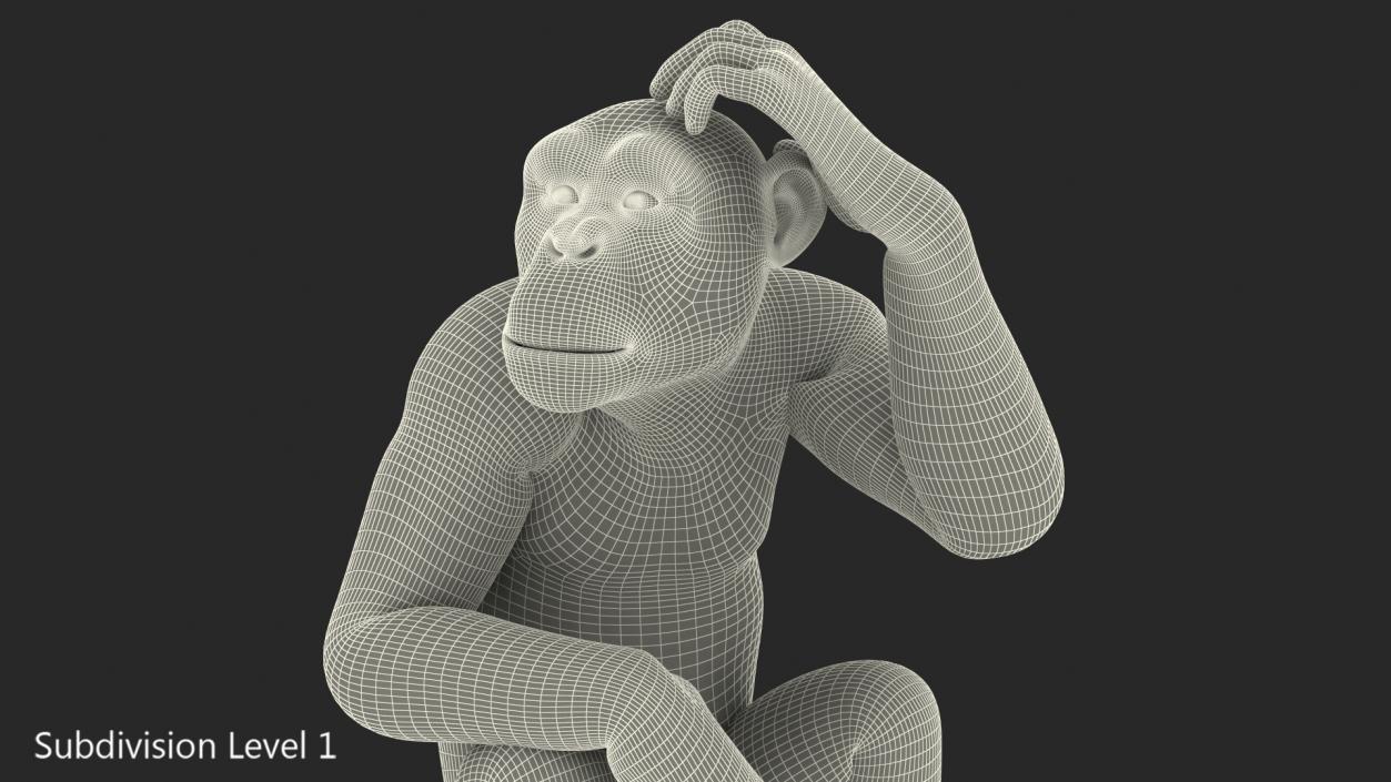 Dark Chimpanzee Sitting Pose Fur 3D