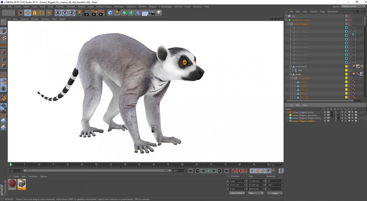 3D Lemur Rigged for Cinema 4D