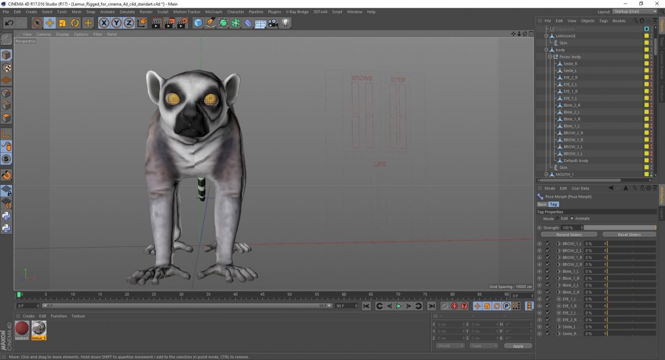 3D Lemur Rigged for Cinema 4D