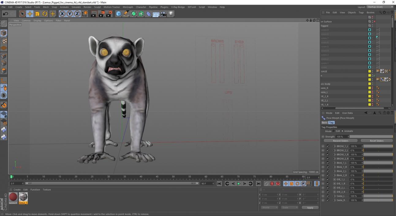 3D Lemur Rigged for Cinema 4D