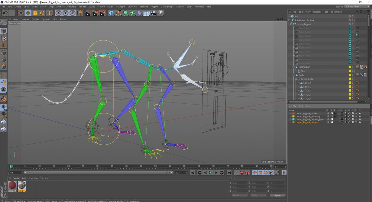 3D Lemur Rigged for Cinema 4D