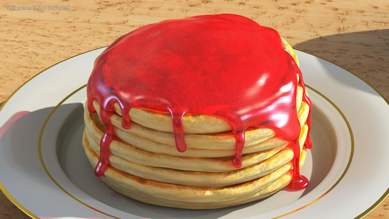 Pancakes Poured with Strawberry Syrup 3D