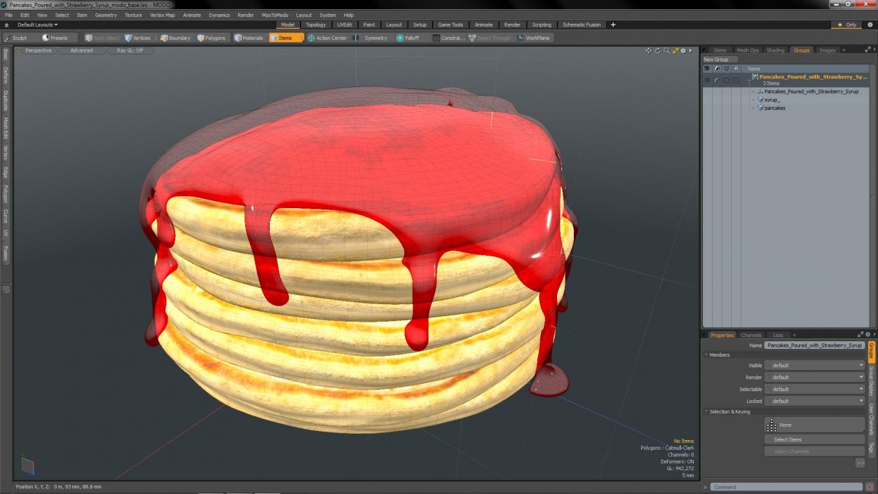 Pancakes Poured with Strawberry Syrup 3D