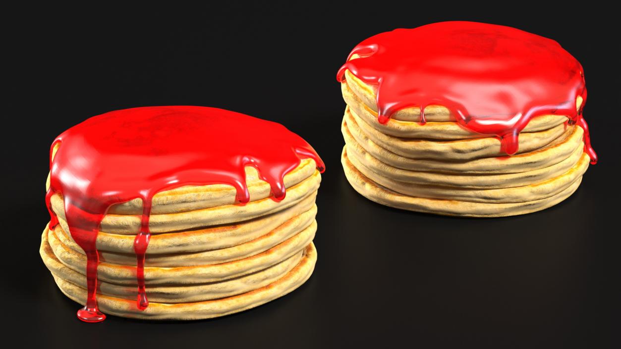 Pancakes Poured with Strawberry Syrup 3D