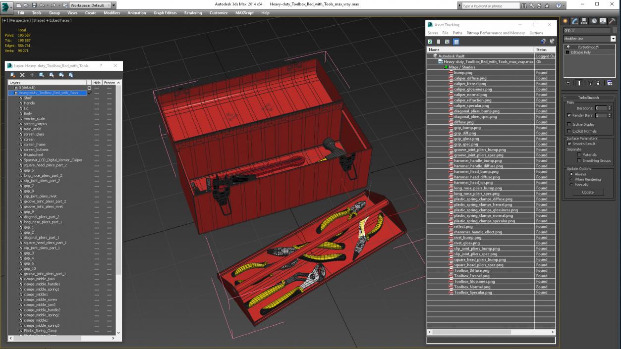 3D Heavy-duty Toolbox Red with Tools model