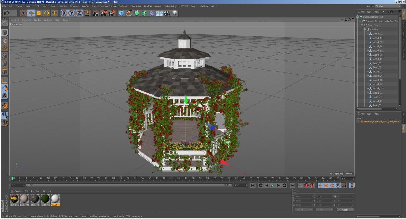 3D Gazebo Covered with Red Rose model