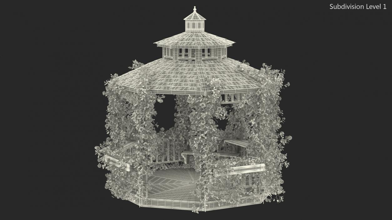 3D Gazebo Covered with Red Rose model