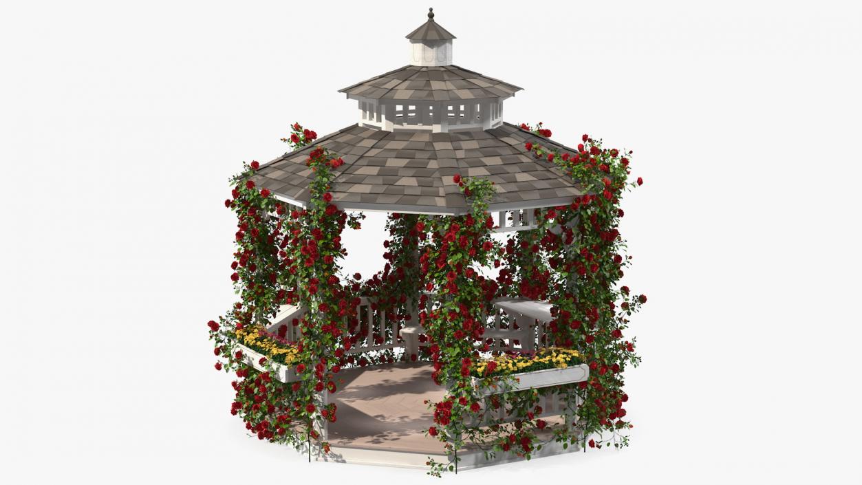 3D Gazebo Covered with Red Rose model