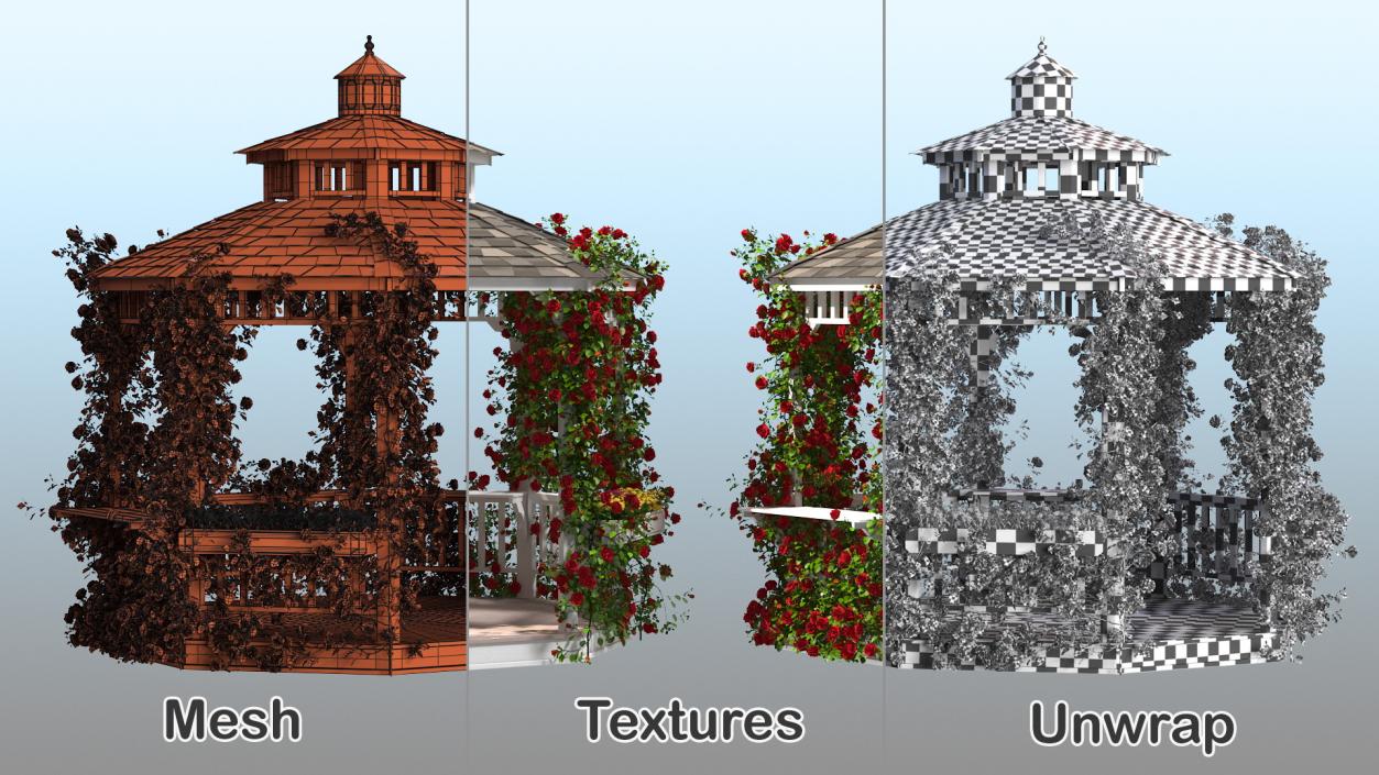 3D Gazebo Covered with Red Rose model