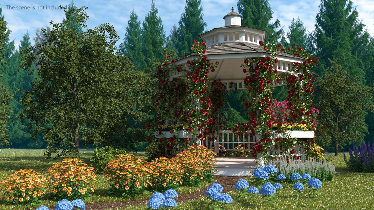 3D Gazebo Covered with Red Rose model