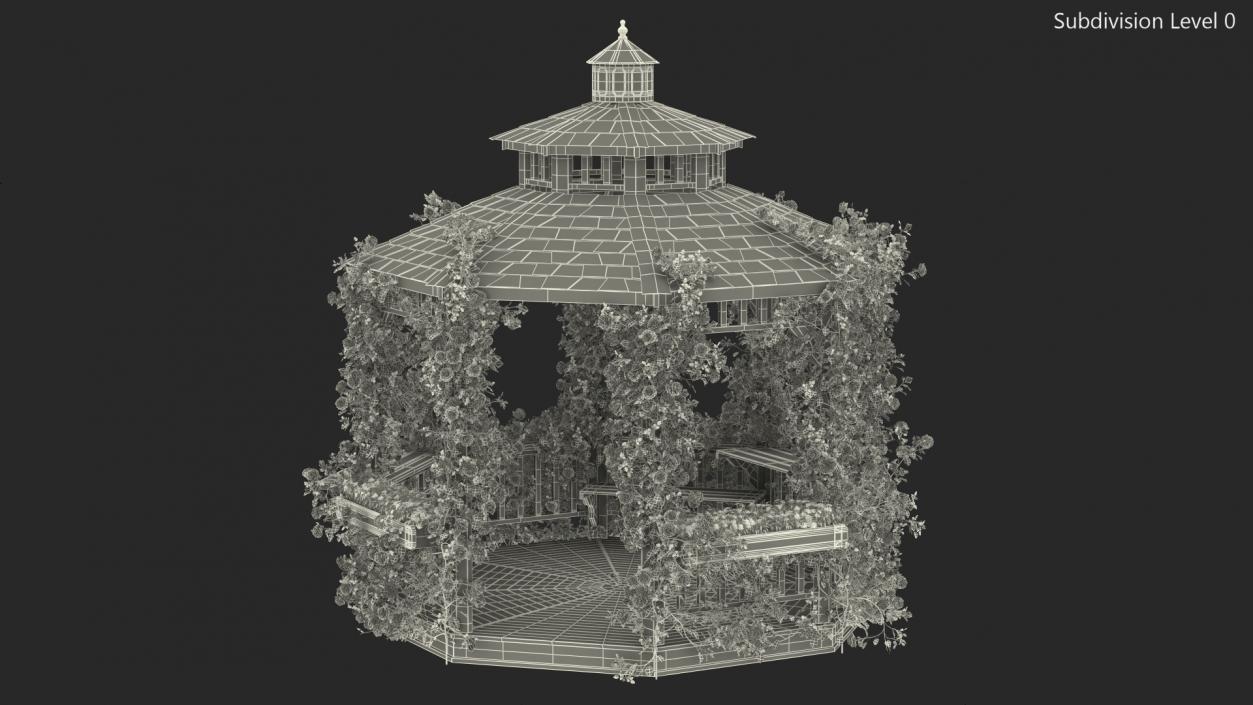 3D Gazebo Covered with Red Rose model