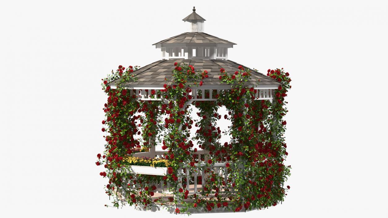 3D Gazebo Covered with Red Rose model