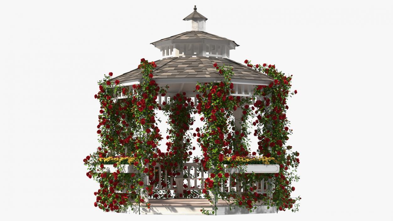 3D Gazebo Covered with Red Rose model