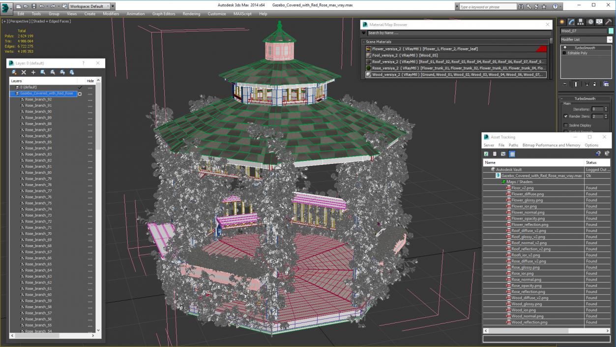 3D Gazebo Covered with Red Rose model