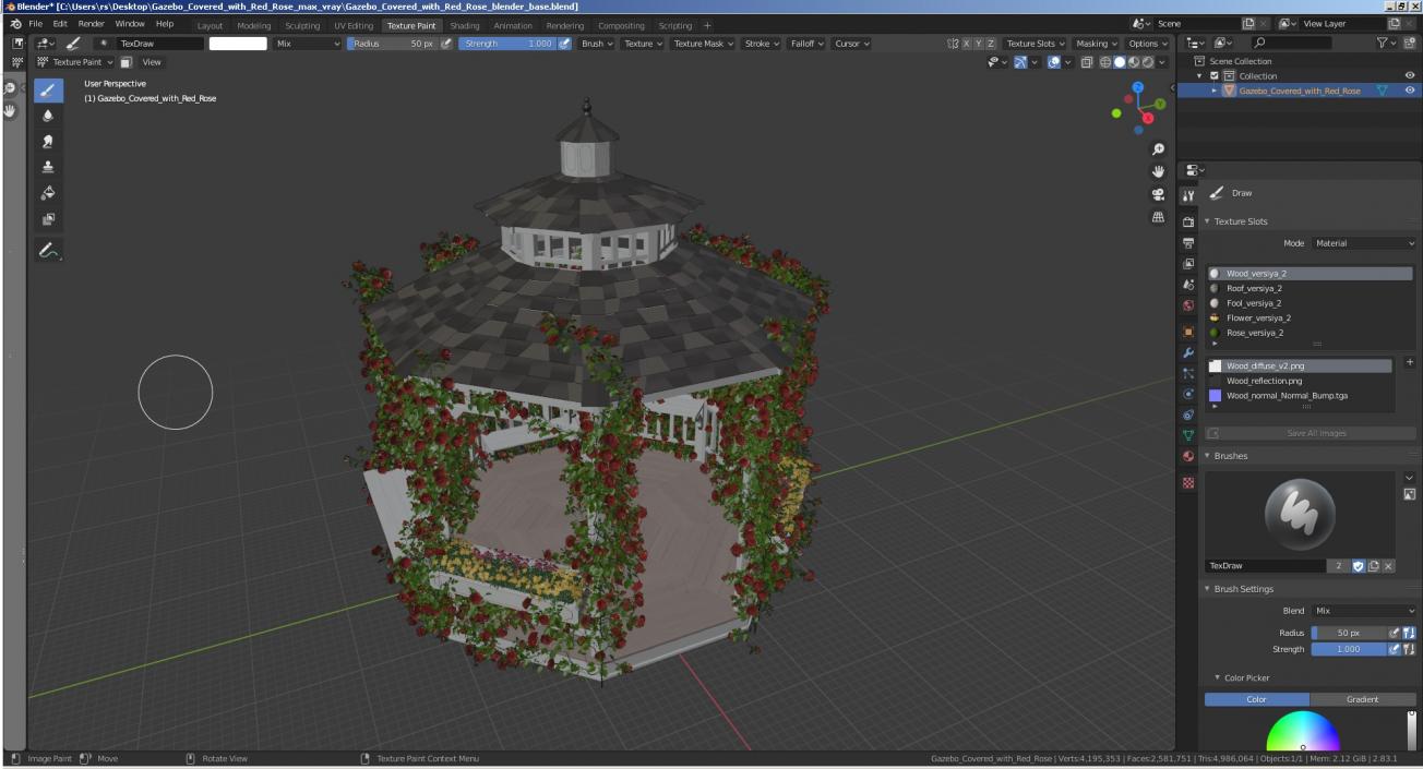 3D Gazebo Covered with Red Rose model