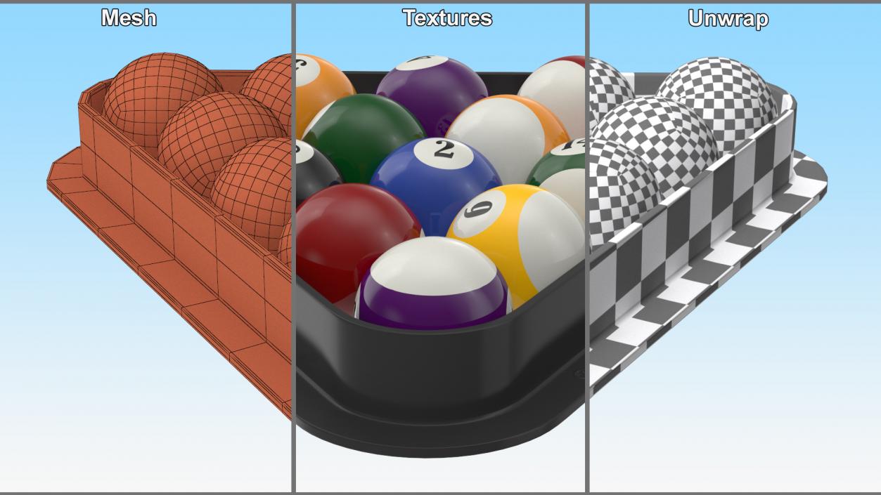 3D model Billiard Balls Set in Triangle Rack