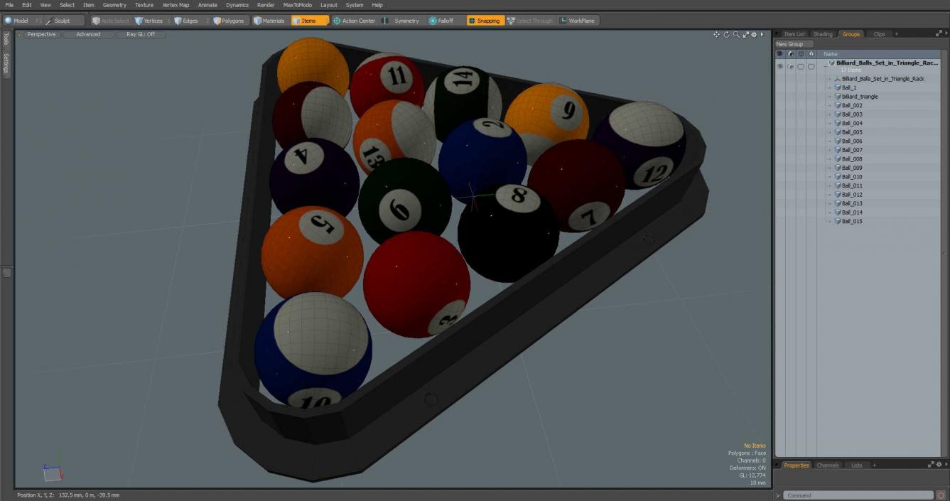 3D model Billiard Balls Set in Triangle Rack