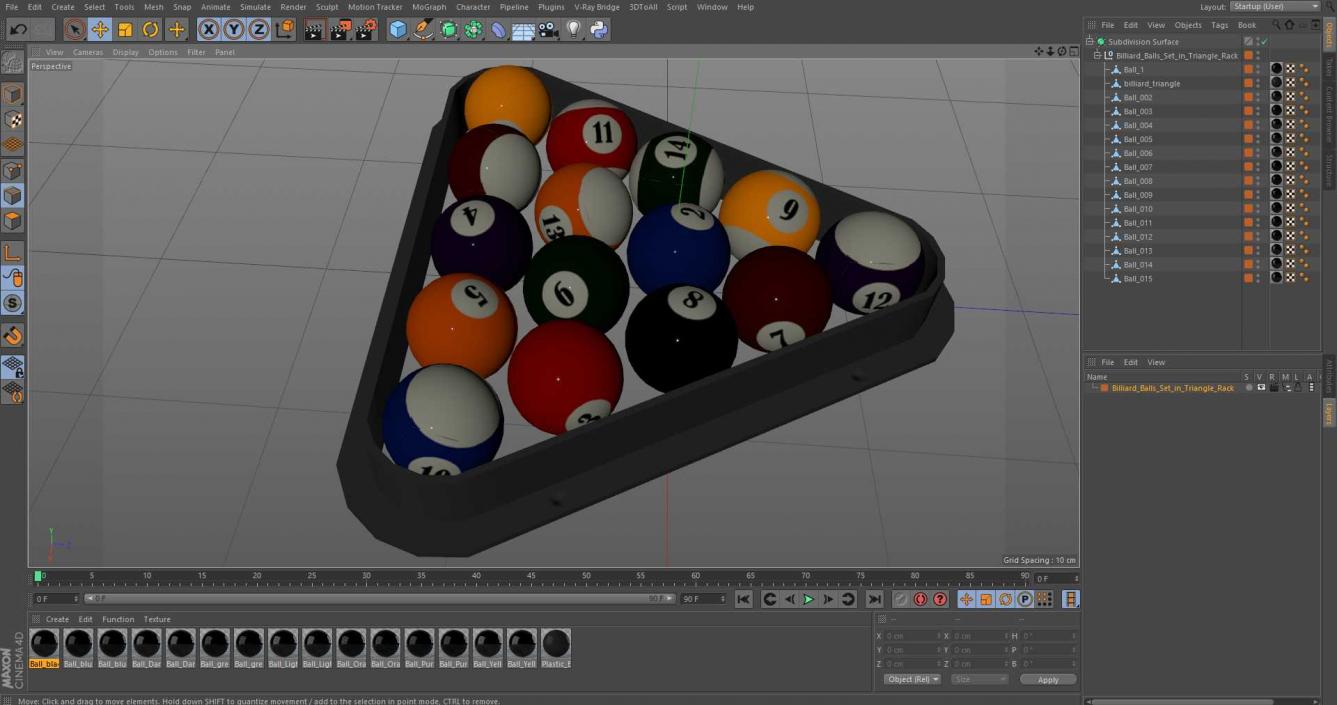 3D model Billiard Balls Set in Triangle Rack