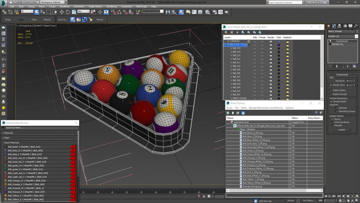 3D model Billiard Balls Set in Triangle Rack