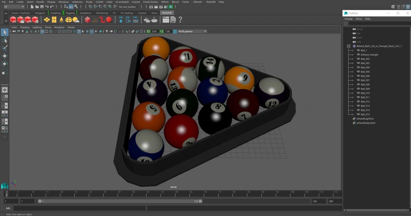 3D model Billiard Balls Set in Triangle Rack