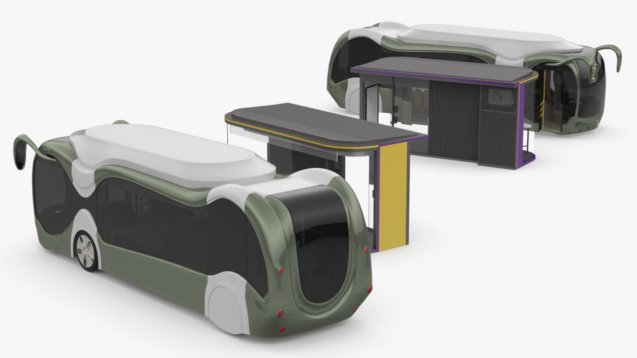 Futuristic Electric Bus at a Smart Stop 3D model