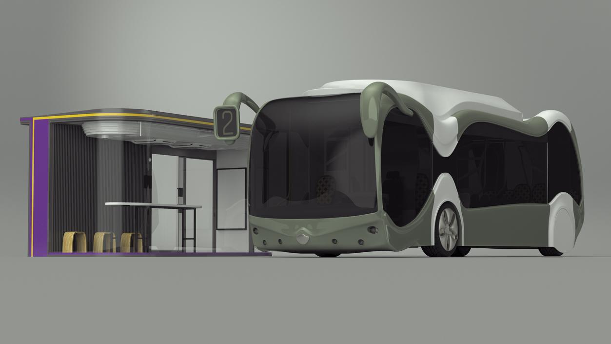 Futuristic Electric Bus at a Smart Stop 3D model