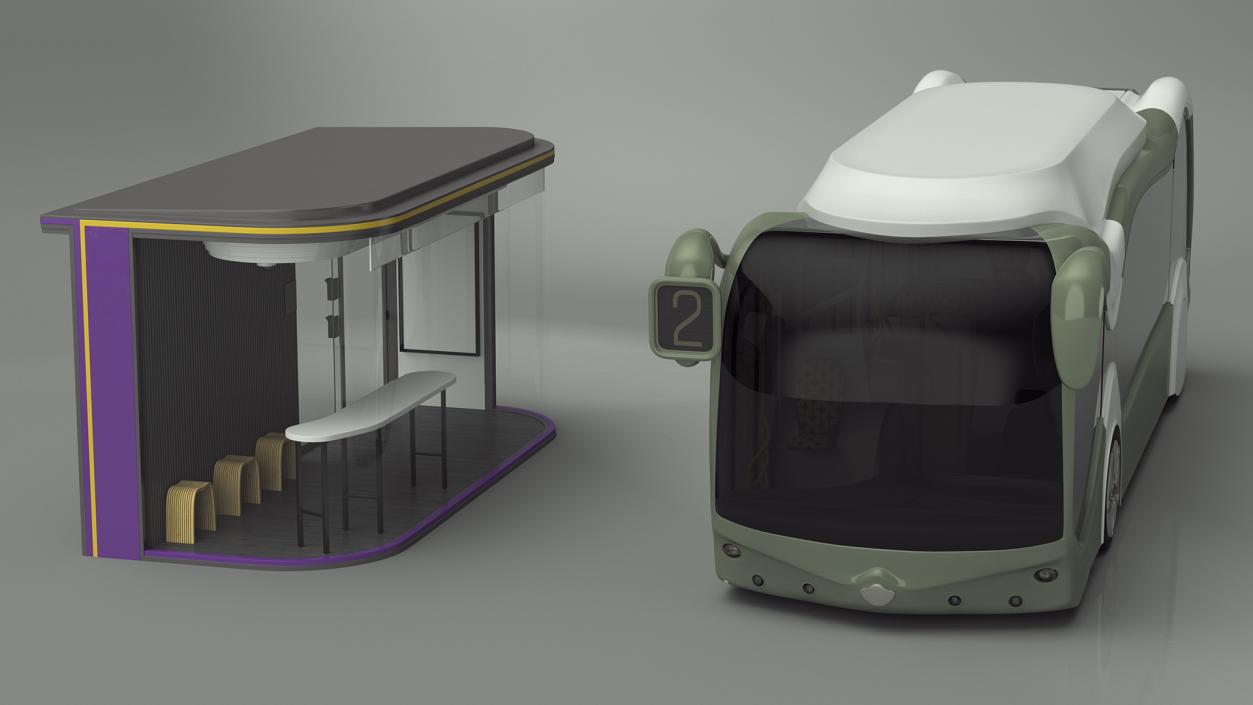 Futuristic Electric Bus at a Smart Stop 3D model