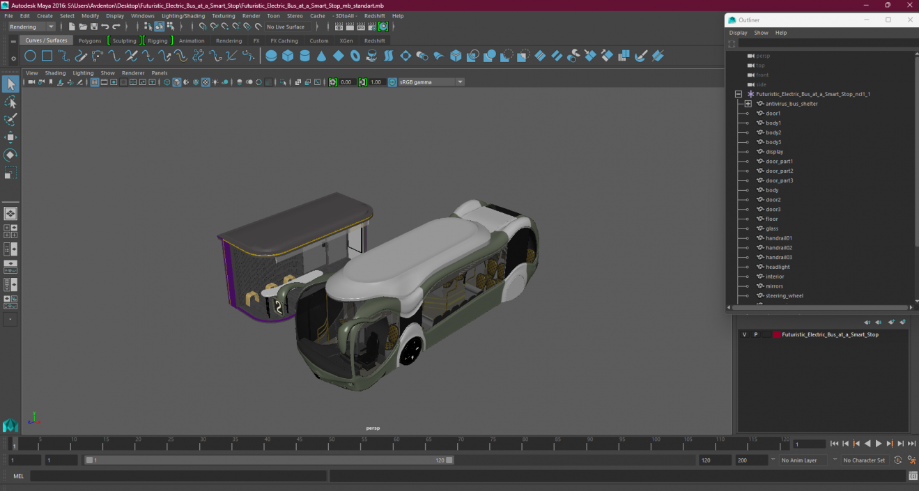 Futuristic Electric Bus at a Smart Stop 3D model