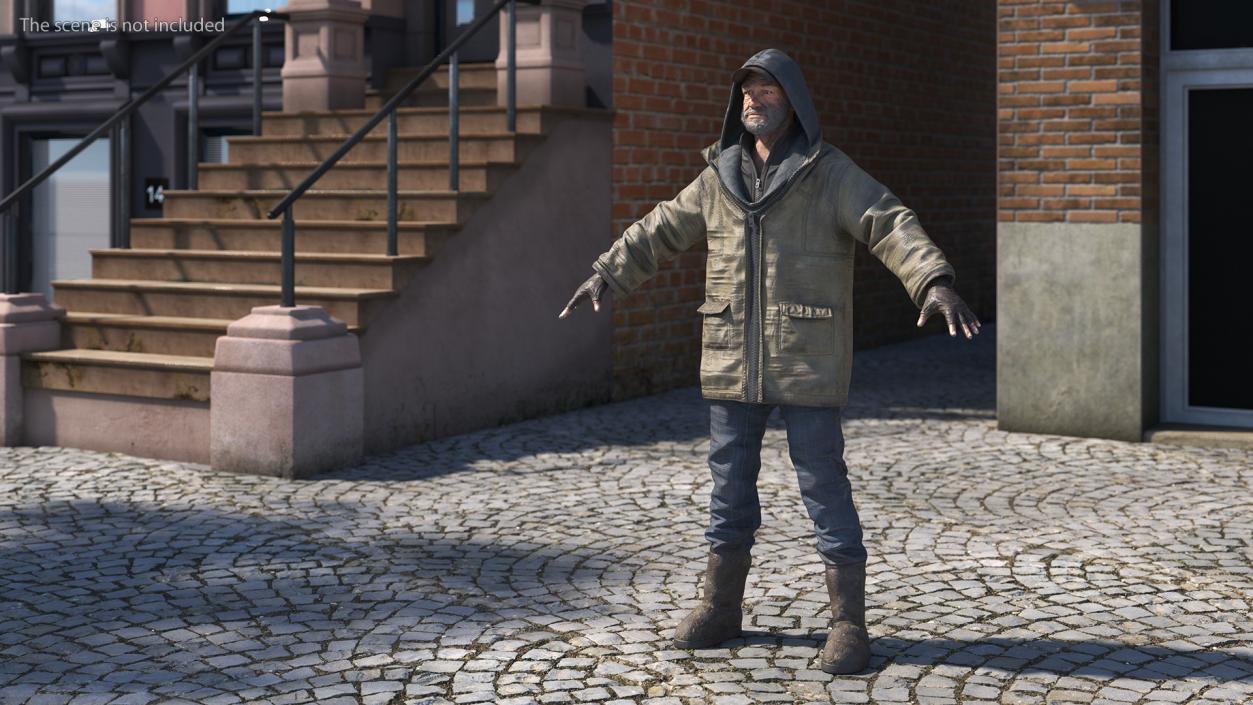 3D Homeless Old Man A-Pose model